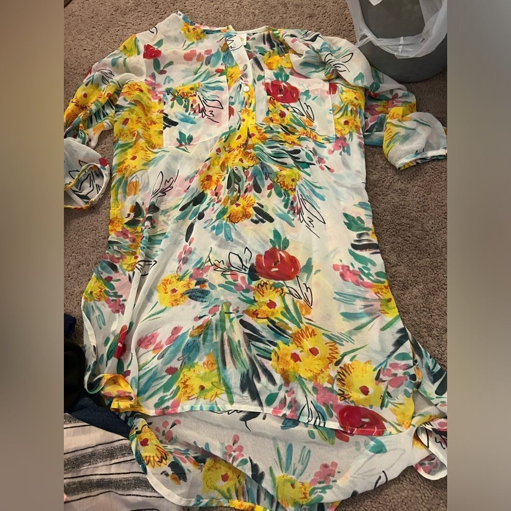 Fig & flower sheer floral tunic top M